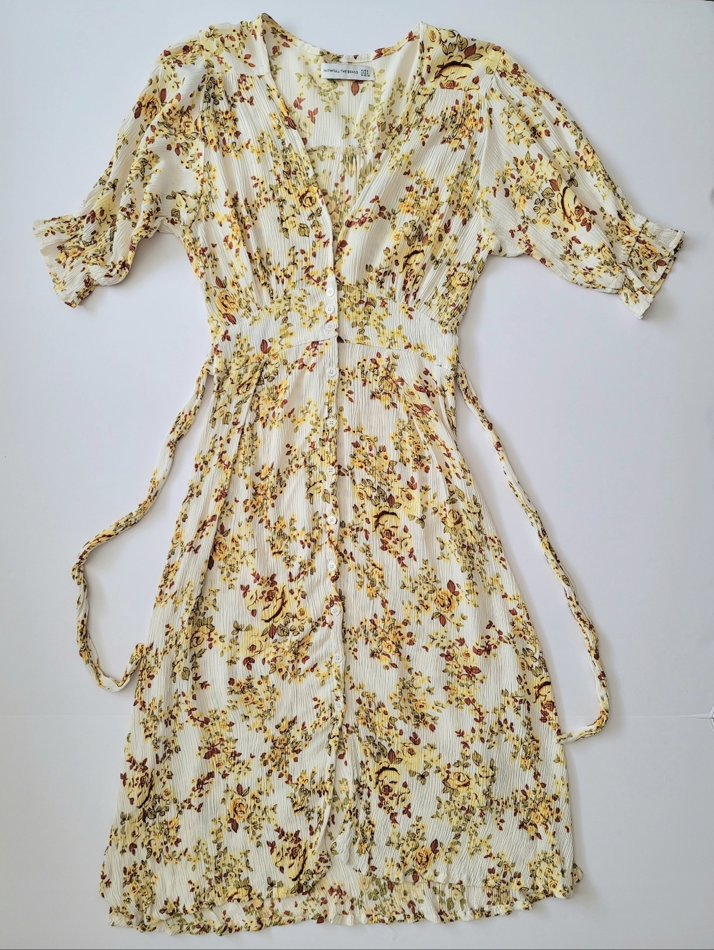 Anthropologie Faithfull the Brand Rafa Yellow and Red Floral Crepe Midi Dress,XS - Picture 5 of 12